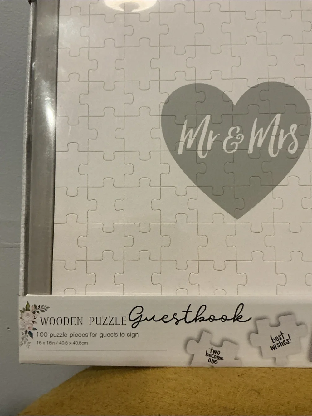 Mr & Mrs Wooden Puzzle Guestbook - White and Gray